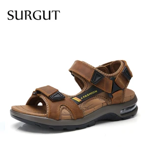 Мужские пляжные легкие сандалии SURGUT, светло-коричневые открытые босоножки, обувь из натуральной кожи для лета, 2022