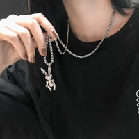 rabbit bunny titanium steel necklace for women men unisex hip hop long pendant sweater chain fashion jewelry birthday gift new