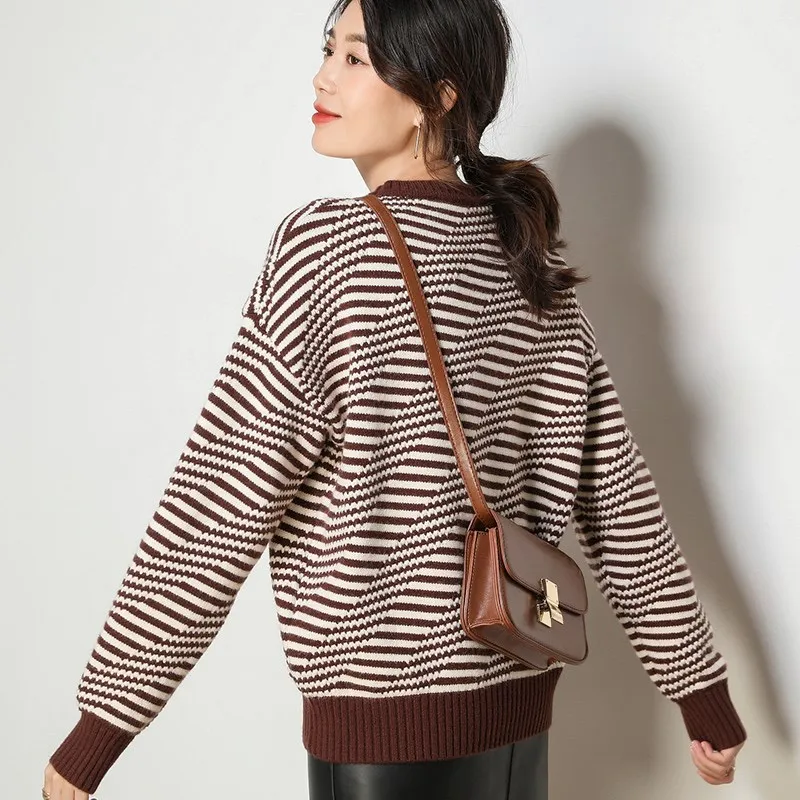 Женский плотный пуловер GIGOGOU жаккардовый Вязаный Свитер оверсайз с длинным