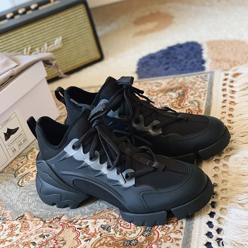 

Genuine Leather Classic Chunky Platform Sneakers For Women Ins Hot Women Casual Sneakers Round Toe Lace-up Sports Shoes Women