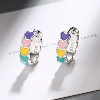 arlie 925 sterling silver multicolor heart hoop earrings for women rainbow romantic stud earrings trendy party jewelry girl gift