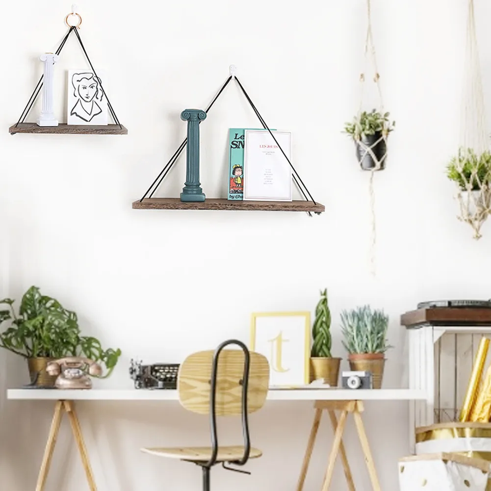 Плавающий настенная полка деревянной стене висит вешалка для полотенец горшок