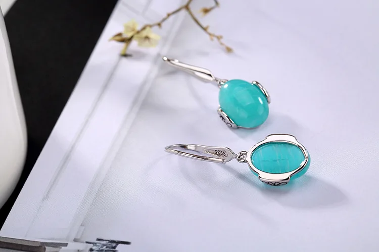 Овальный Амазонит натуральное Голубое озеро искусственное серебро 925 пробы