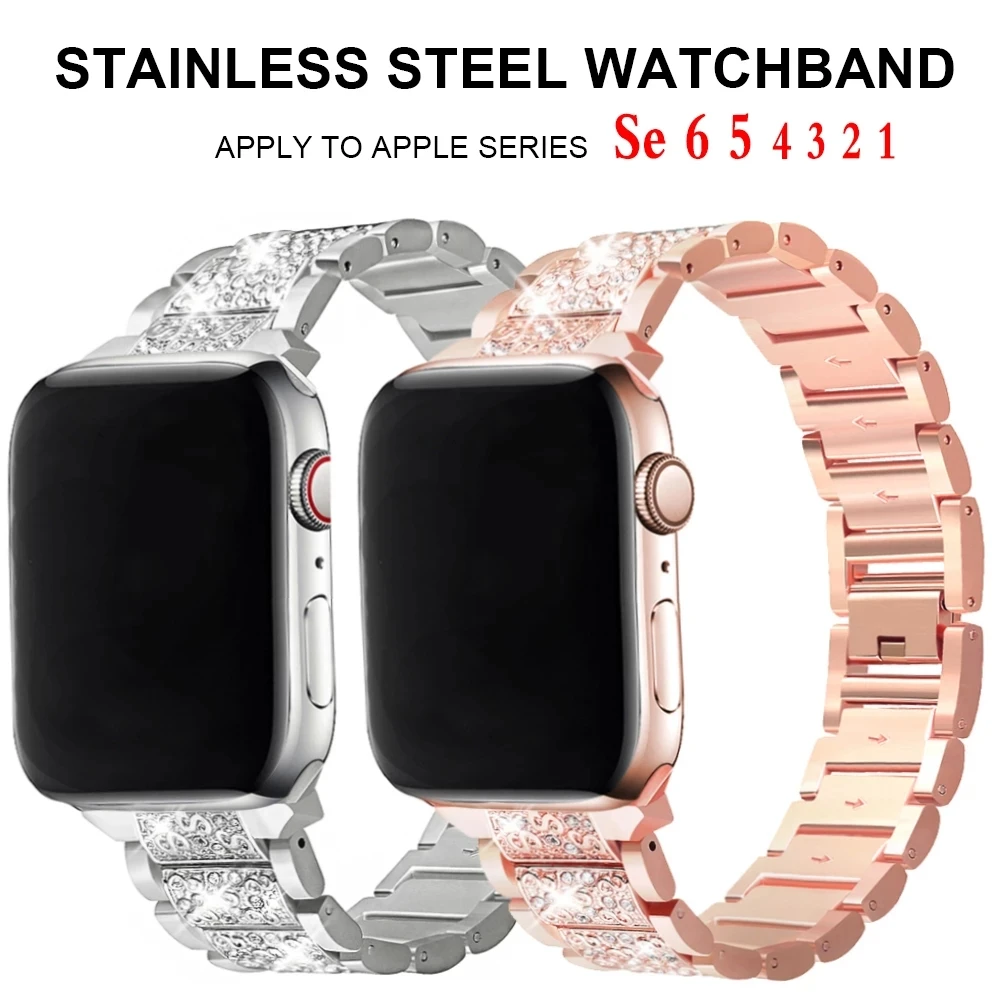 Metal Diamond Strap For Apple Watch 6 SE 5 4 Band 40mm 44mm iWatch 38mm 42mm Crystal Bracelet Correa Stainless Steel Watchbands | Наручные