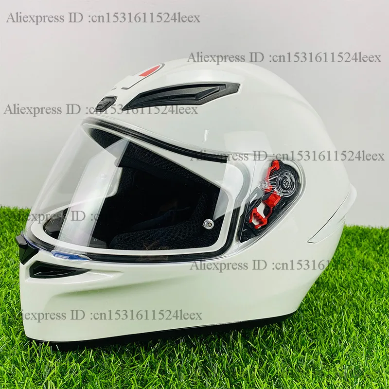 Полностью лицевой мотоциклетный шлем K1 глянцевый белый противотуманный козырек