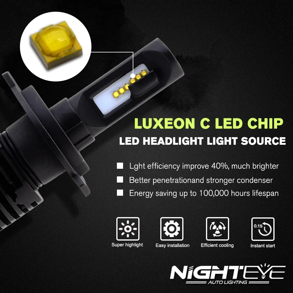 NIGHTEYE N1 H4 H7 H11 H1 9005 9006 H3 9007 светодиодный светильник для головы 80 Вт 12000лм всего