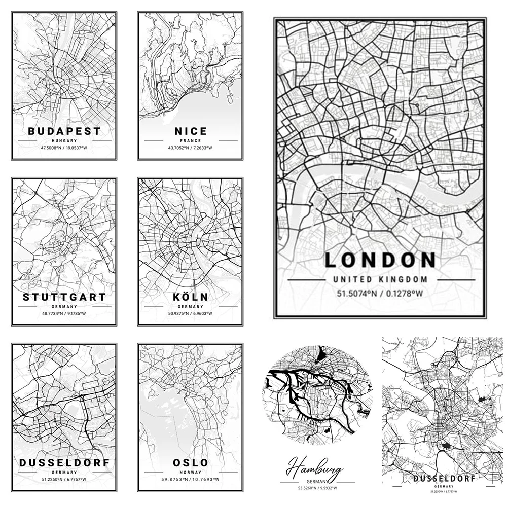 

London City Map Travel Modern Posters Nordic Poster Wall Art Canvas Painting Wall Pictures For Living Room Home Decor Unframed