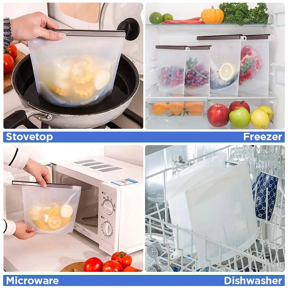 Многоразовая силиконовая сумка для хранения еды 1000 мл 1500 герметичное уплотнение