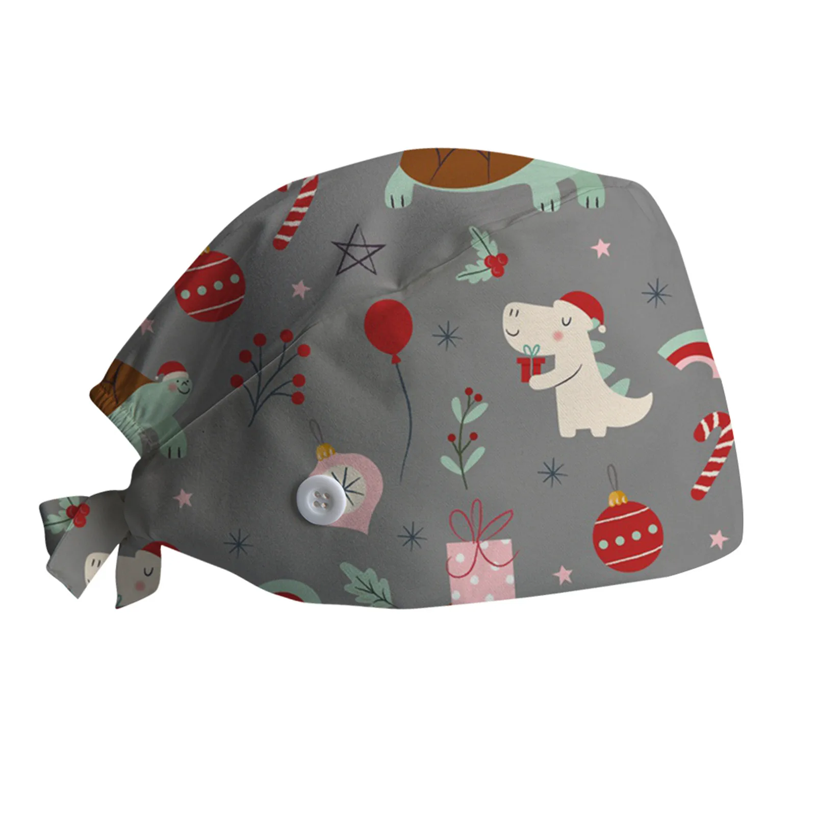 

Christmas Print Nurse Caps Adjustable Baotou Cap Women Surgical Hat Clinic Working Cap With Buttons Stand-Ear Protect Hats #40