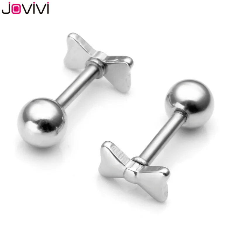 1 pair Silver Jovivi 16G серьги-гвоздики из нержавеющей стали с бантом спиральный для хряща Бар пирсинг для пупка штанга серьги для пирсинга - Окраска металла: 1 pair Silver
