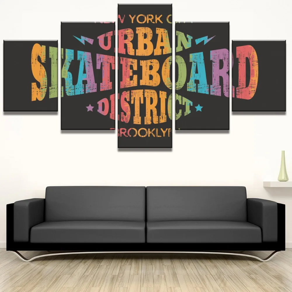 Модульные картины холст настенные 5 панелей городской скейтборд район печатный