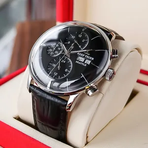 New Reef Tiger/RT Top Brand Luxury Casual Watch Men Genuine Leather Strap Multi Function Male Wristw
