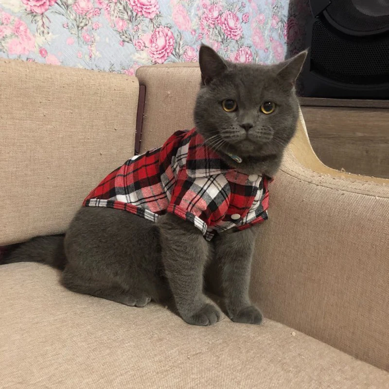 

Summer Cat Clothes Plaid Pet Cat Shirts Vest for Small Cats Dogs Shirt Clothing Puppy Kitten Outfits