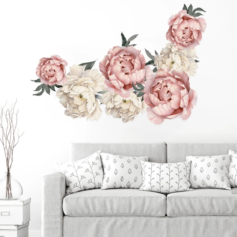 

Watercolor Peony Wall Stickers Living Room Bedroom Wall Decor Removable Vinyl PVC Plants Wall Decals Home Decoration