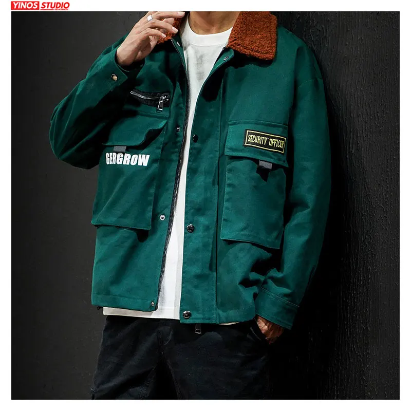 Мужская Японская уличная одежда верхняя с отворотами и карманами осень 2020