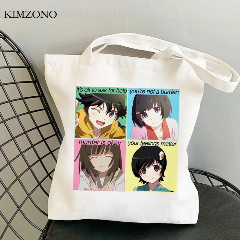 

Сумка для покупок Bakemonogatari, Холщовая Сумка для покупок, сумка-тоут, эко-сумка, Многоразовые тканые сумки