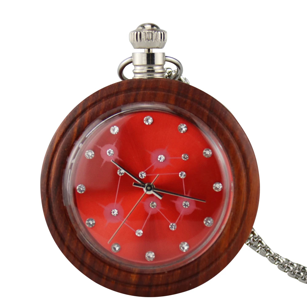 Unique Colorful Wood Quartz Pocket Watch Fashion Candy Color Wooden Round Case Necklace Sweater Chain Clock Relojes de bolsillo