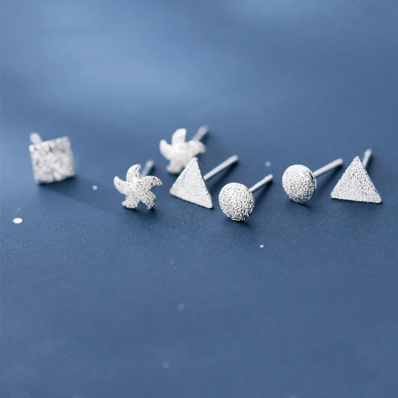 

Genuine 925 Sterling Silver Triangle Heart Star Cross Round Stud Earrings For Women Silver 925 Jewelry