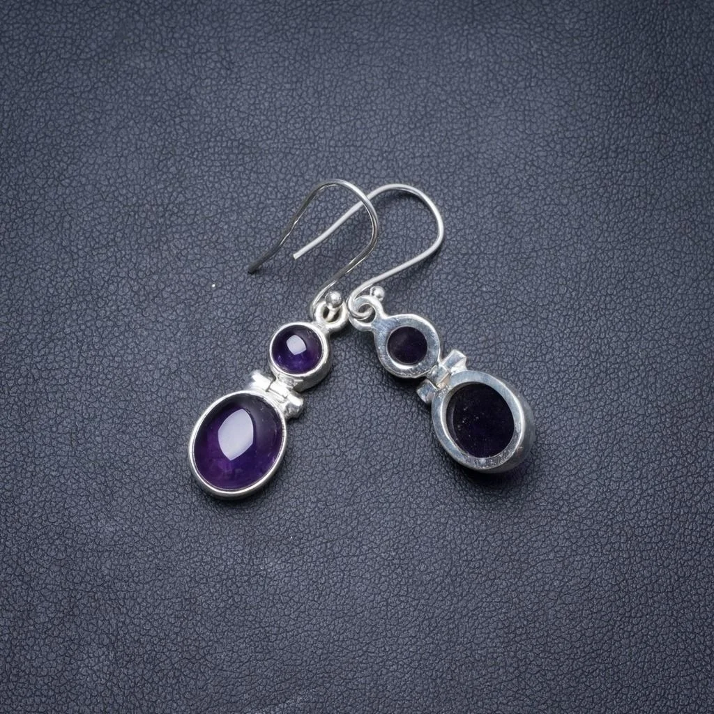 

Natural Amethyst Handmade Unique 925 Sterling Silver Earrings 1.5" Y3335