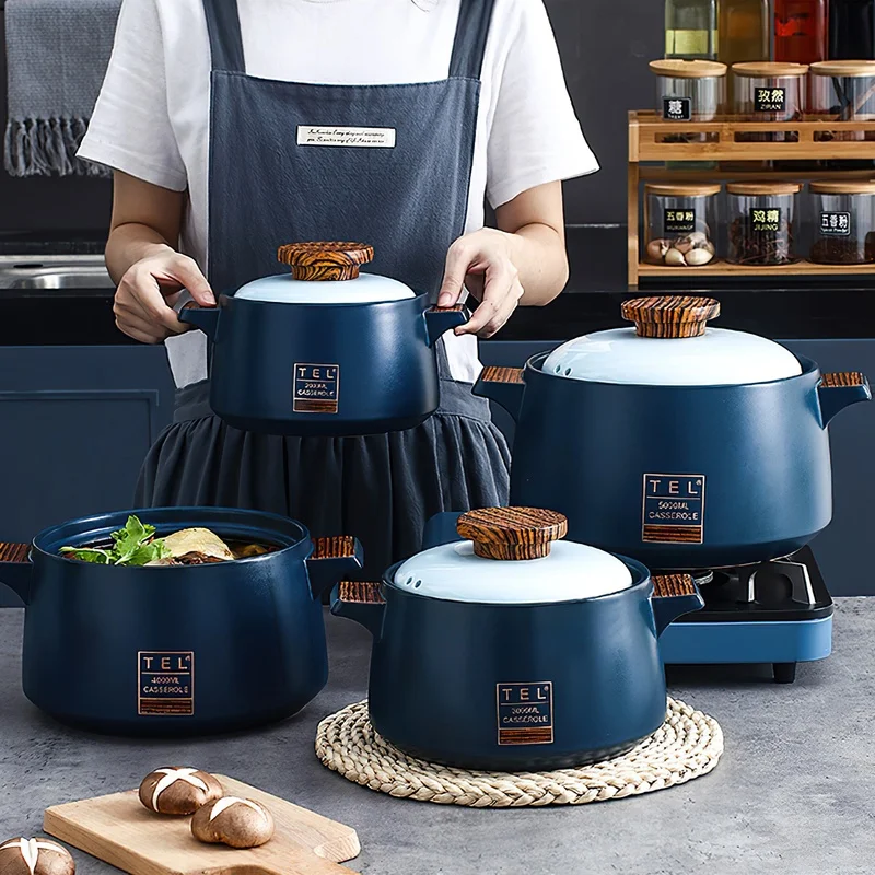 

Ceramic Casserole Soup Pot Stew Cooker Blue High Temperature Resistant Open Fire Saucepan Home Cooking Supplies Kitchen Cookware