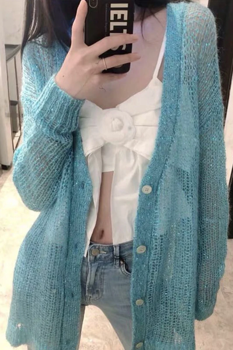 

Cardigan coat women's knitted sweater loose wear out in summer 2020