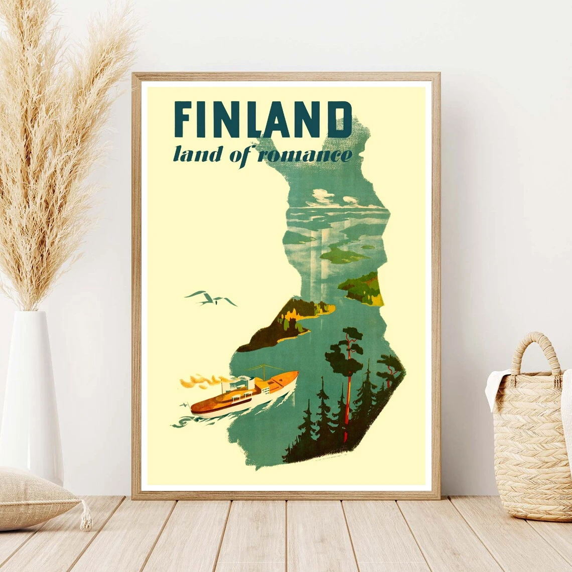 

Reprint of a Vintage Travel Poster to Finland - Land of Romance, Art Retro Vintage Poster Print Home Decor Wall Painting