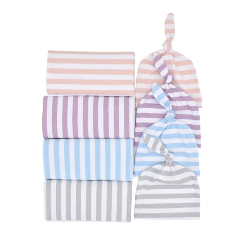 Пеленальный мешочек из вискозы и хлопка для новорожденных с детскими шапками