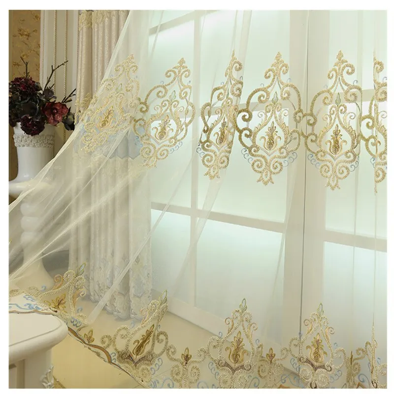

European-style Curtains Gold Crown Embroidered Curtains for Living Room for Bedroom Embroidered Curtains Tulle Valance Custom