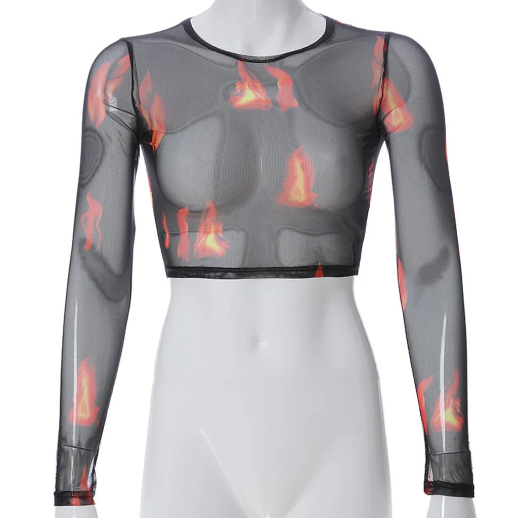 Женская водолазка с длинным рукавом Звездный огонь печати сетки перспектива