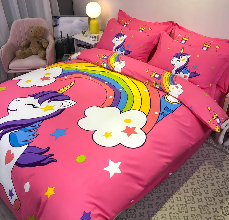 Комплекты постельного белья розового цвета с милым пододеяльником и мультяшным