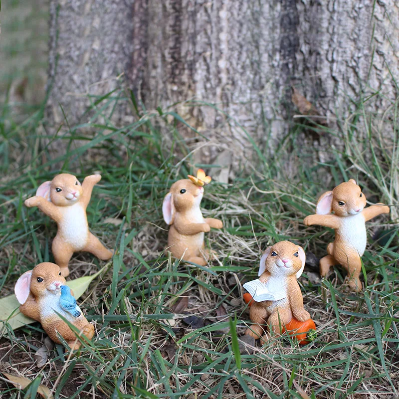 

Cute Bunny Set Resin Statues Creative Animal Home Decor Garden Landscape Ornament Modern Desktop Small Figurines Kids Toys Gift