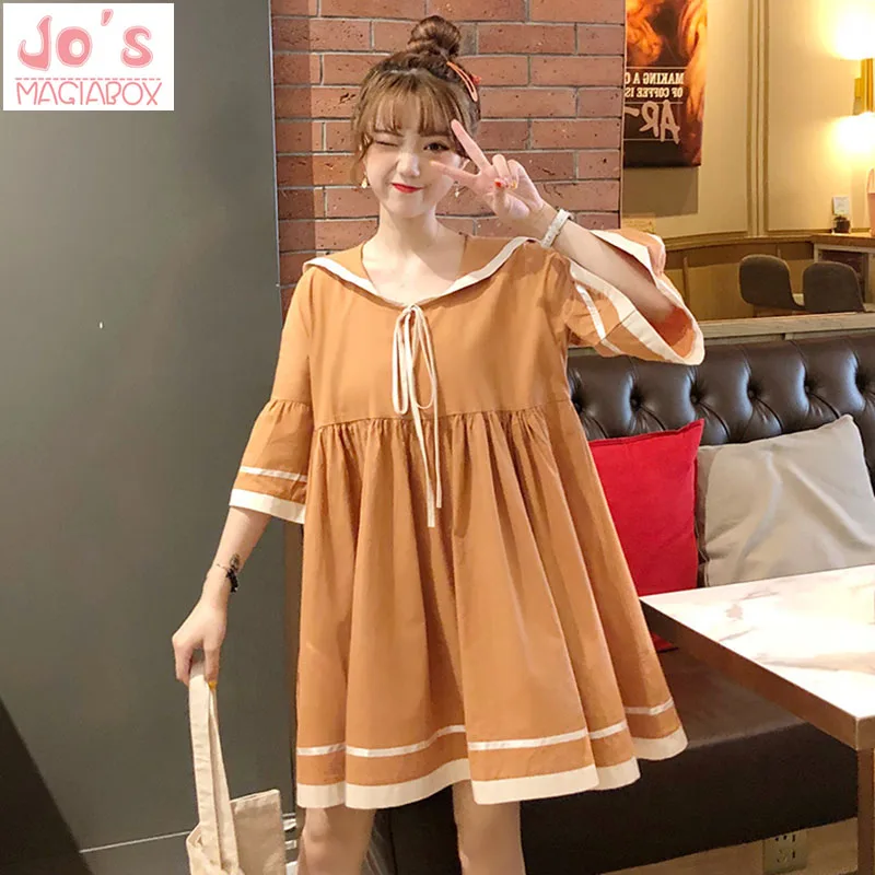 Летний Полосатый каждодневный свободный Однотонный женский Kawaii платье с