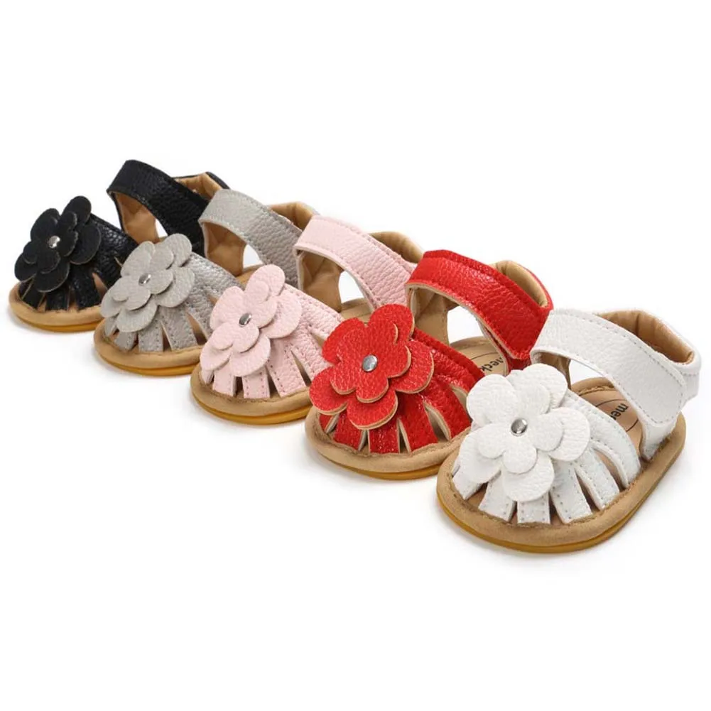

Baby Sandals Flower Graden Park Outdoor Leather Rubber Sole Flat Rubber Sole Anti-slip Toddler First Walkers Summer Crib Shoes