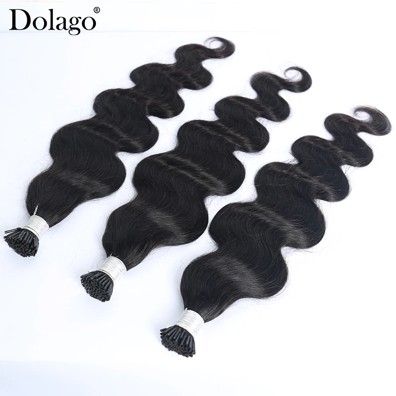 Волнистые накладные человеческие волосы I Tip Microlinks для женщин натуральные черные