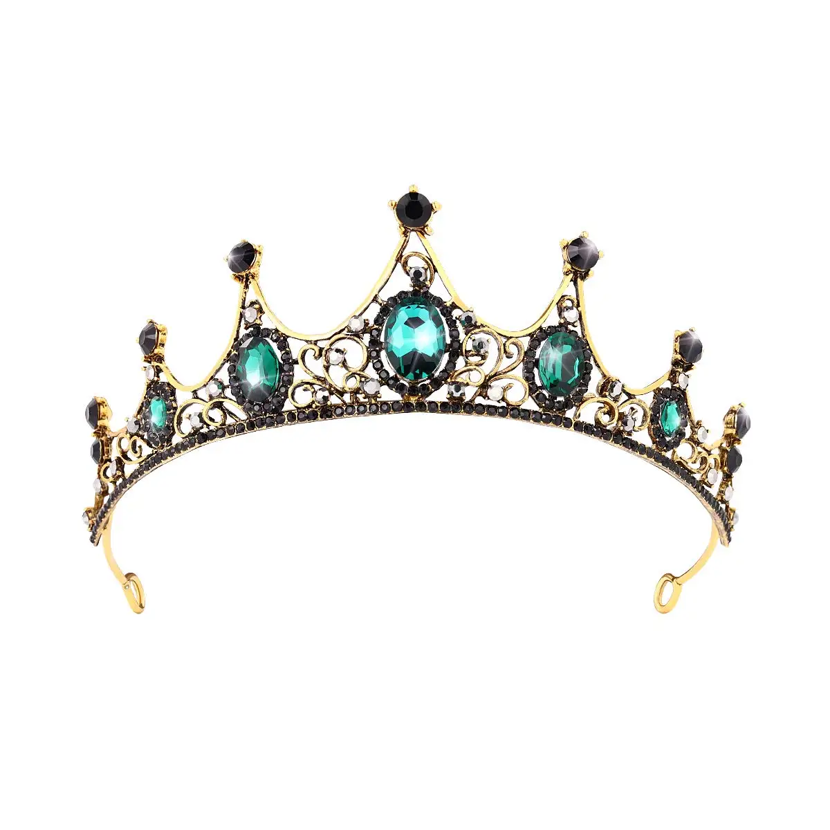 

Baroque Rhinestone Emerald Alloy Bridal Wedding Pageant Prom Crowns Tiaras Vintage Queen Crown