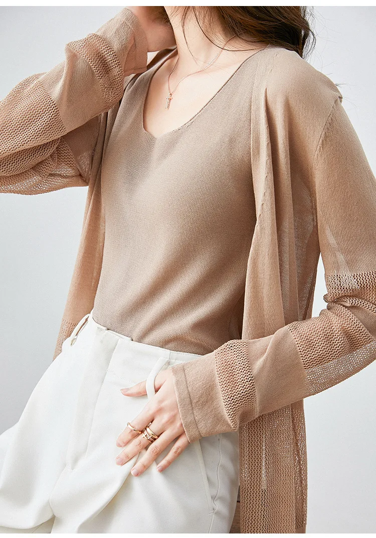 Женский длинный кардиган Kimonos повседневный вязаный однотонный льняной розового