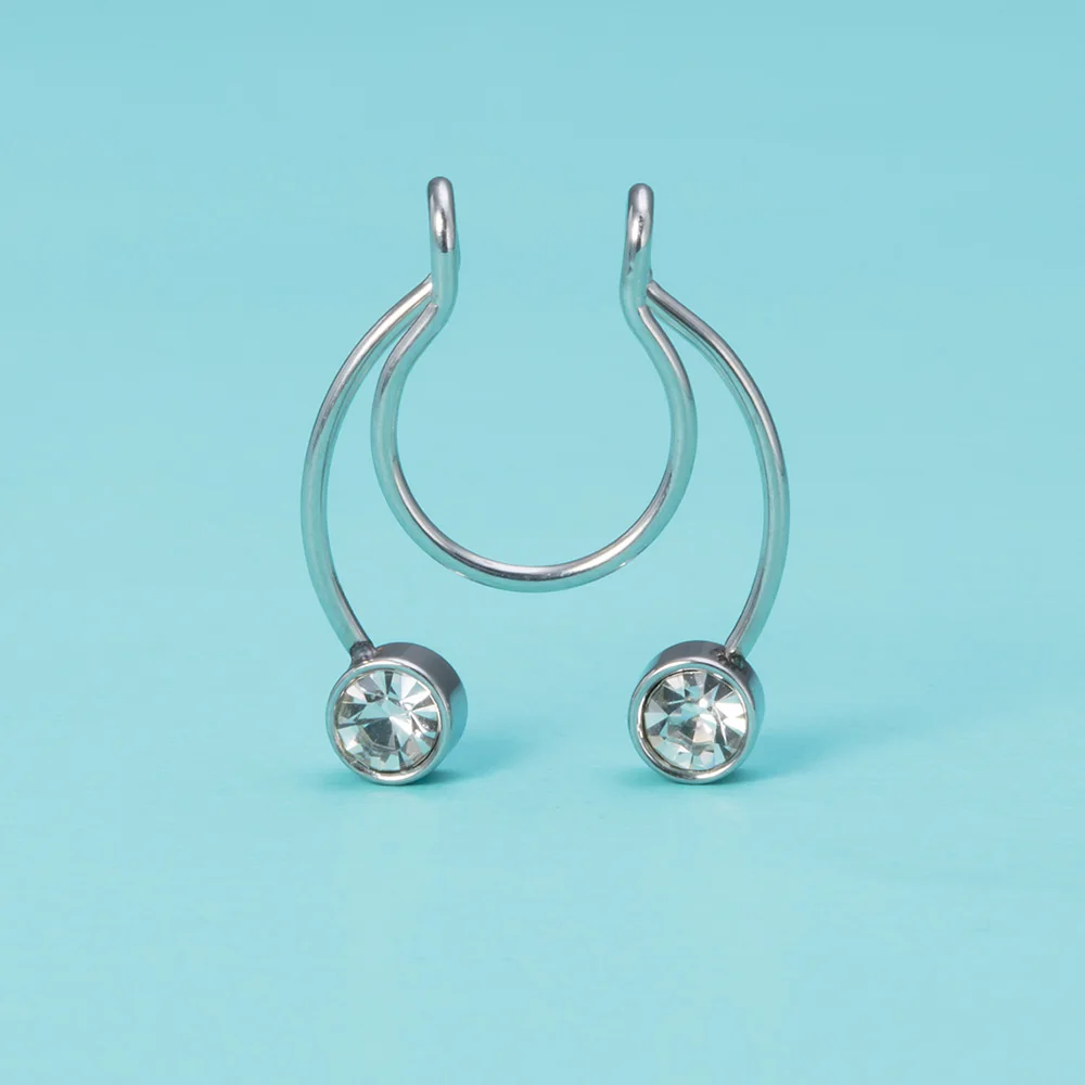 

1PC Surgical Steel Fake Septum Ring Non Piercing Nose Ring Body Jewelry Imitation Crystal CZ Fake Nose Rings Hoop Clip on Nose