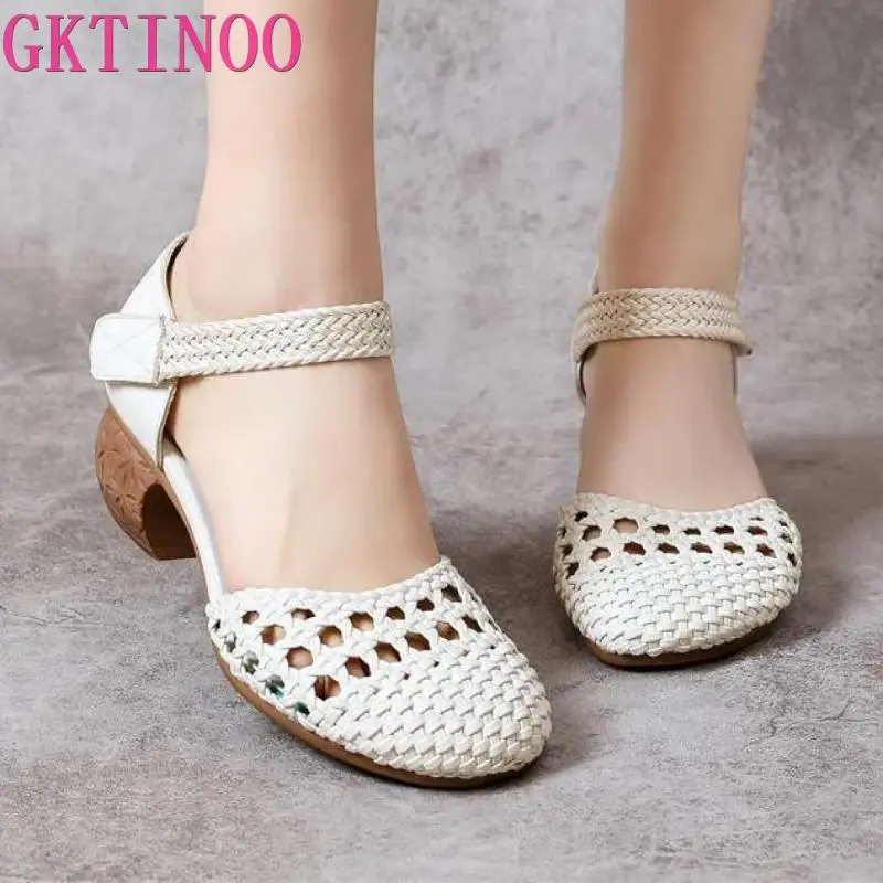 Женские сандалии в стиле ретро GKTINOO летние туфли из натуральной кожи с