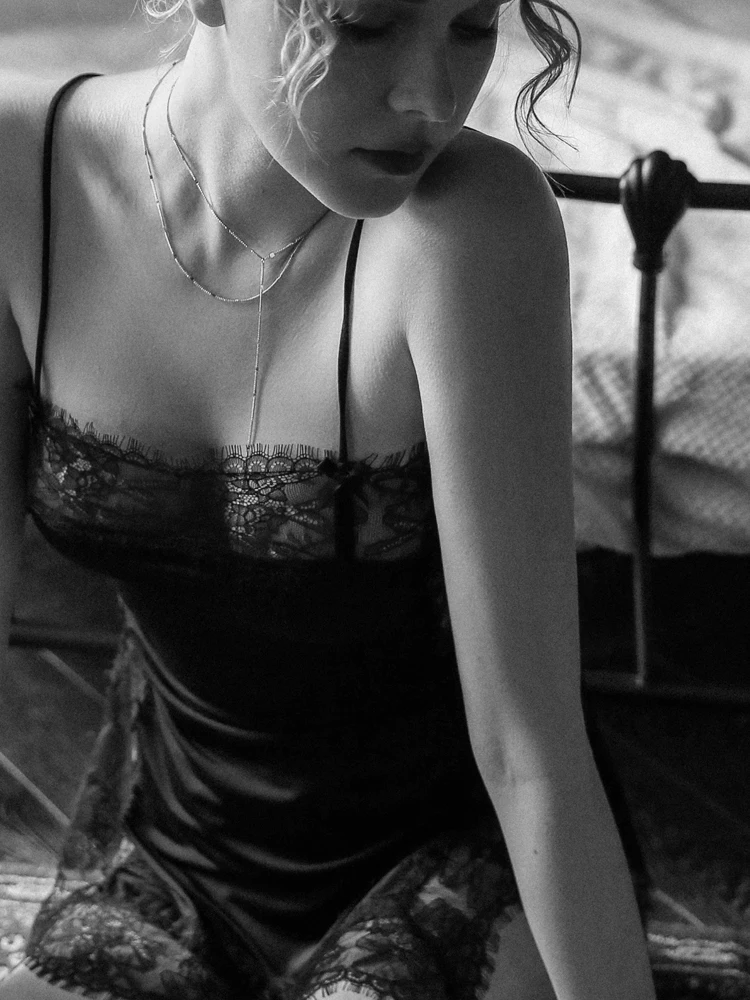 Пикантная Женская кружевная Пижама Munllure из ледяного шелка осенне-зимняя ночная