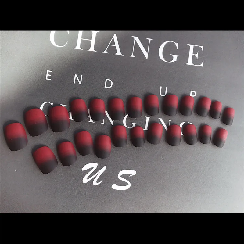 24 шт матовые винно-красные накладные ногти Рождество Новый год поддельные