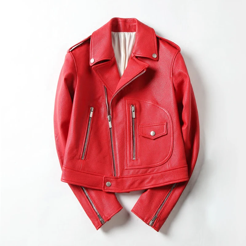 Куртка женская из искусственной кожи ярких цветов модный мотоциклетный жакет