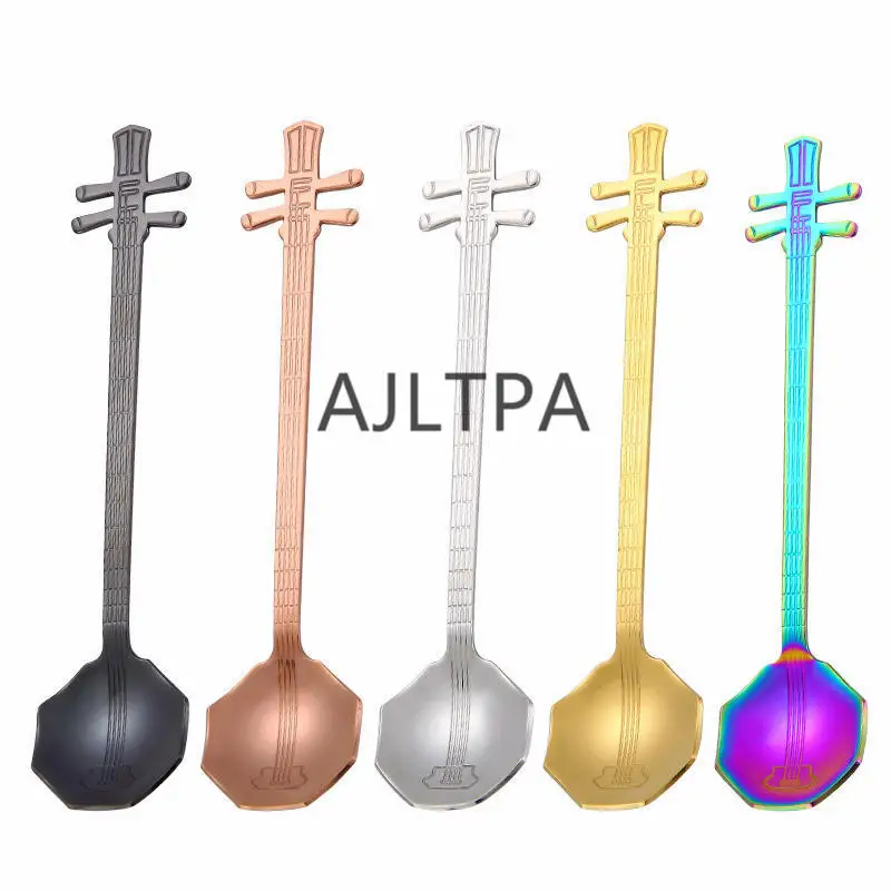 

100pcs/lot Music Instrument Spoon Long Handled Stainless Steel Tea Coffee Spoon Honey Sugar Stirring Scoop Dessert Spoon CT0296
