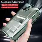 Двусторонний стеклянный магнитный металлический чехол для iPhone 12 Pro, 11Pro, XS Max, XR, 7, 8 Plus, с защитой объектива камеры, Магнитная крышка