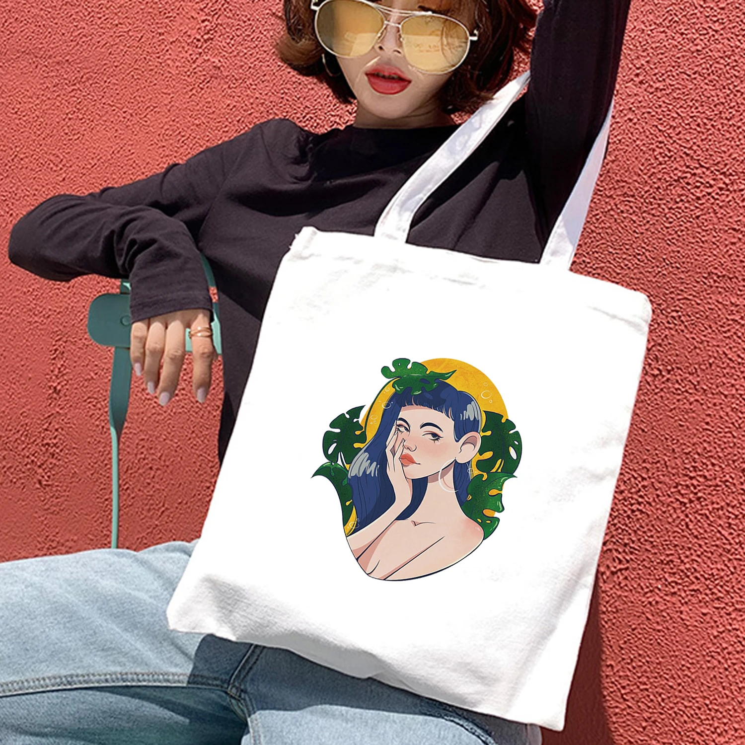 

Креативная многоразовая сумка для покупок с мультипликационным принтом персонажа, модные женские холщовые сумки-тоуты, эко-сумка, сумка для покупок, повседневные сумки на плечо