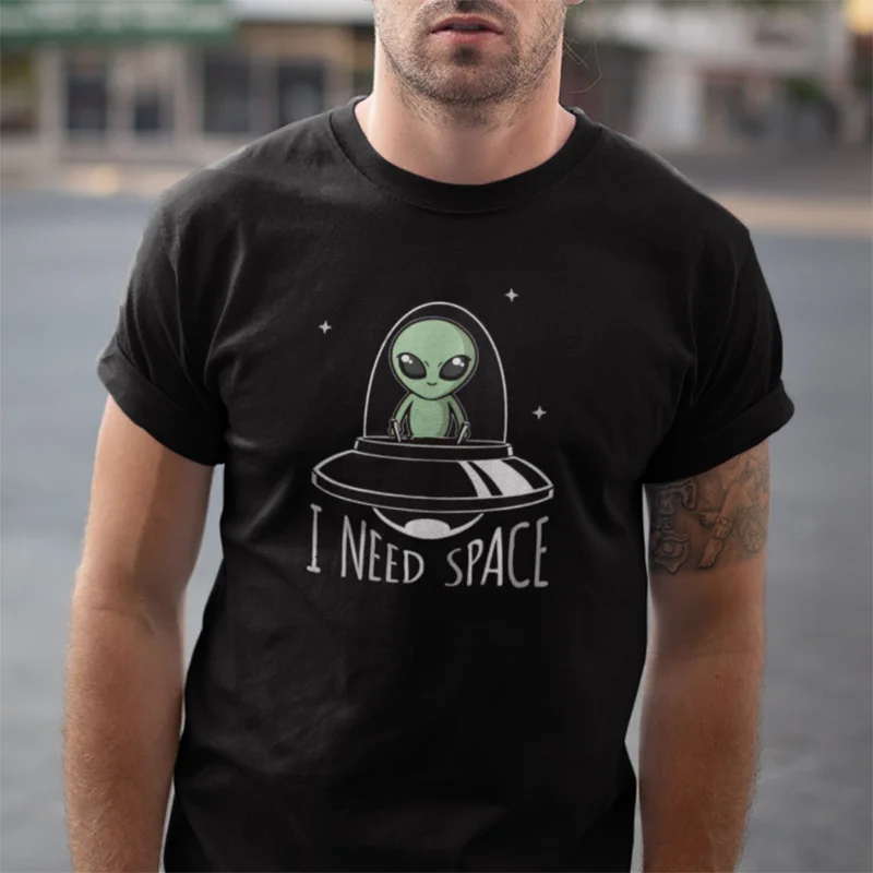 Футболка с надписью «I Need Space» футболка из хлопка высокого качества с короткими рукавами и милым рисунком из мультфильма «Alien Go By UFO» европейский размер