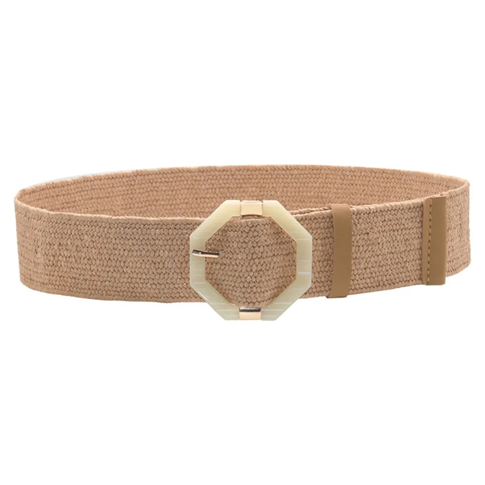 

Vintage Bohemian Wide Belt Summer Wooden Buckle Wild Braided Belt Female Leopard Buckle Linen Weave Women Fake Straw Waist Belt