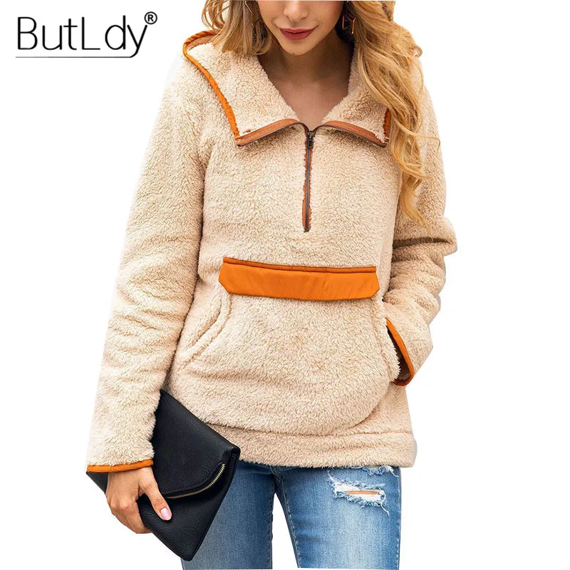 Женские толстовки с капюшоном на молнии и воротником Толстовка С Карманами