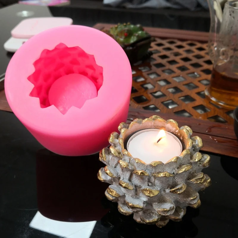 

3D Pine Cone Candle Holder Epoxy Resin Mold Candlestick Silicone Mould DIY Handmade Crafts Home Decoration Casting Tools T21F