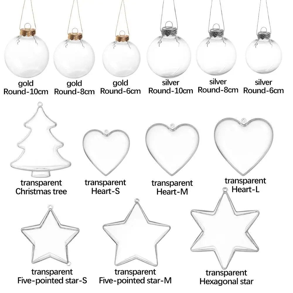 

DIY заполняемый прозрачный фотошар, украшение для рождественской елки с серебряной веревкой, съемная металлическая крышка, разные размеры, д...