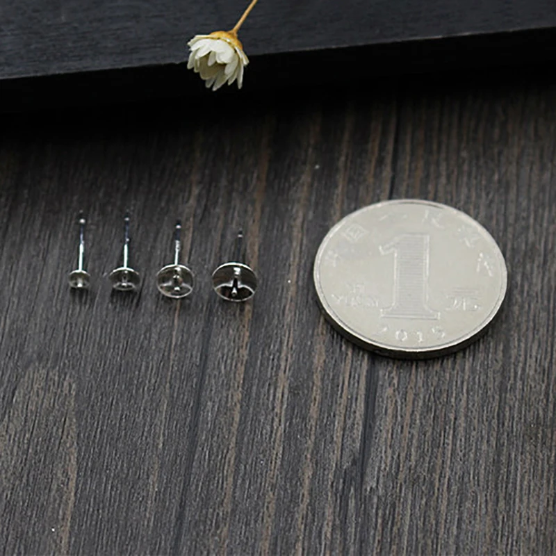 2pair Wholesale 925 Fine Jewelry DIY Stud Earring Making Accessories Suitable For 3 4 5 6mm Pearl Crystal Jade Blank Base